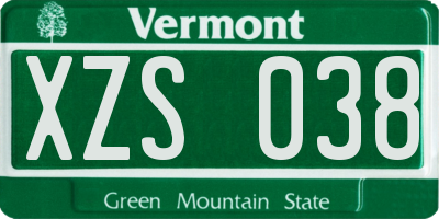 VT license plate XZS038