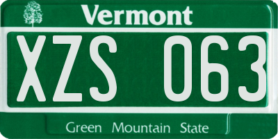 VT license plate XZS063