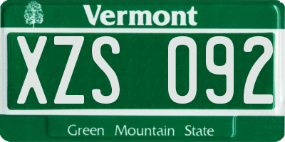 VT license plate XZS092