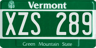 VT license plate XZS289