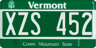 VT license plate XZS452