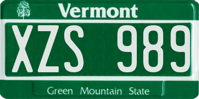VT license plate XZS989