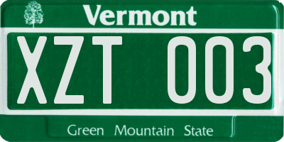 VT license plate XZT003