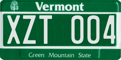 VT license plate XZT004