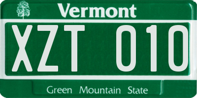 VT license plate XZT010