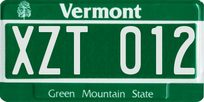 VT license plate XZT012