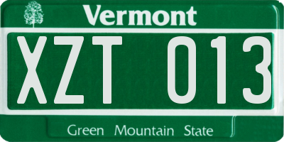 VT license plate XZT013