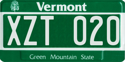 VT license plate XZT020