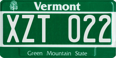 VT license plate XZT022