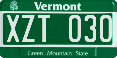 VT license plate XZT030