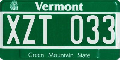 VT license plate XZT033