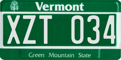 VT license plate XZT034