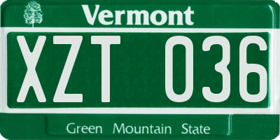VT license plate XZT036