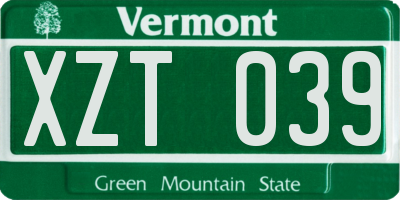 VT license plate XZT039