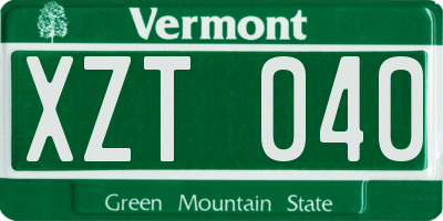 VT license plate XZT040