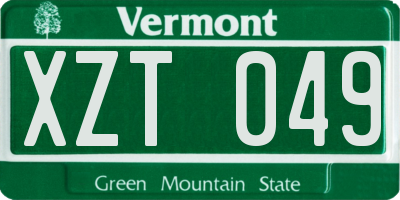 VT license plate XZT049