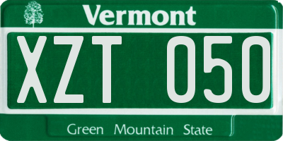 VT license plate XZT050