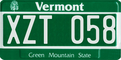 VT license plate XZT058