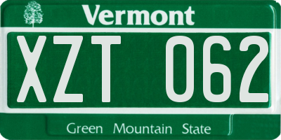VT license plate XZT062