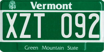 VT license plate XZT092