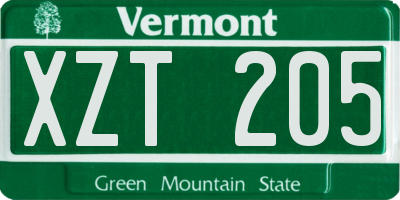 VT license plate XZT205