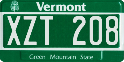 VT license plate XZT208