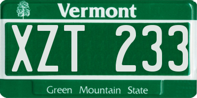 VT license plate XZT233