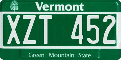 VT license plate XZT452