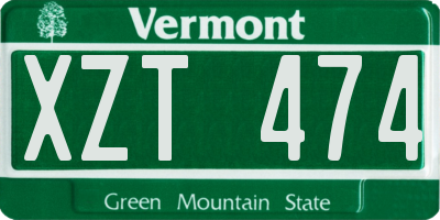 VT license plate XZT474