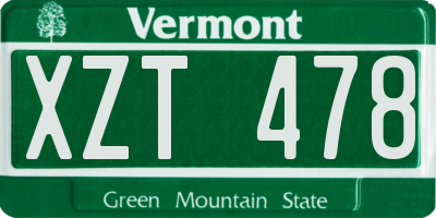 VT license plate XZT478