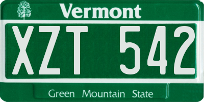 VT license plate XZT542