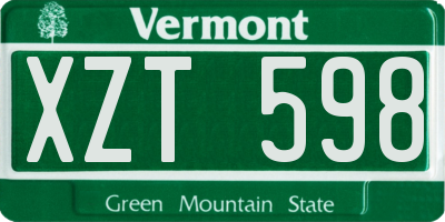 VT license plate XZT598