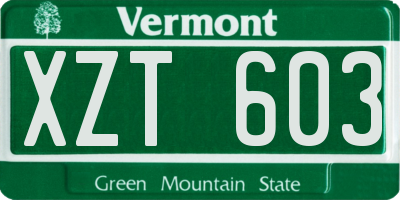 VT license plate XZT603