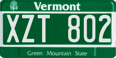 VT license plate XZT802