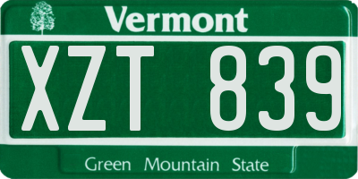 VT license plate XZT839