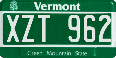 VT license plate XZT962