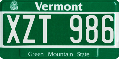 VT license plate XZT986