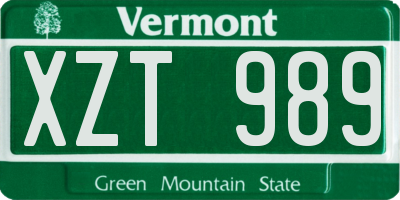 VT license plate XZT989