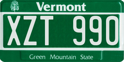 VT license plate XZT990