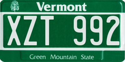 VT license plate XZT992