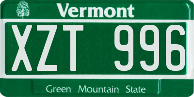 VT license plate XZT996