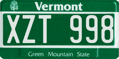 VT license plate XZT998