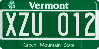 VT license plate XZU012