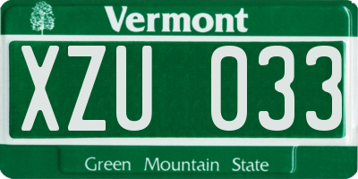 VT license plate XZU033