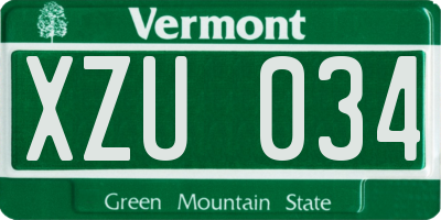 VT license plate XZU034
