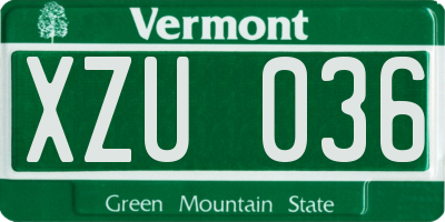 VT license plate XZU036