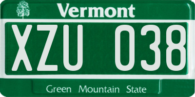 VT license plate XZU038
