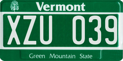 VT license plate XZU039