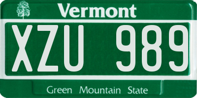 VT license plate XZU989