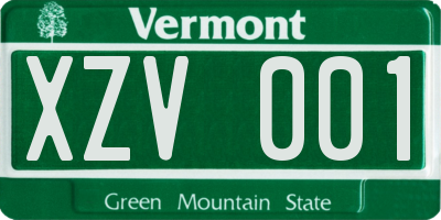 VT license plate XZV001